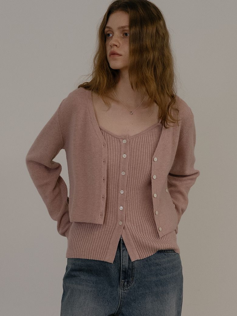 Ribbed 2way cardigan set [FRFA01CD06]_Pink