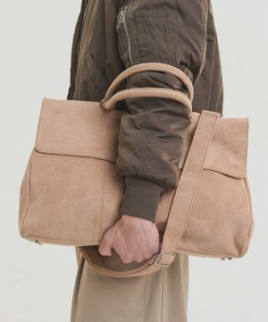 스웨이드 빅 크로스 토트백 - 베이지