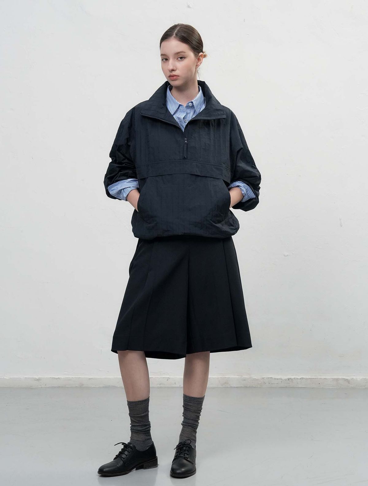 제너럴아이디어(GENERALIDEA) 하프 집업 체크 아노락 [DEEP NAVY] / WBE3L07508