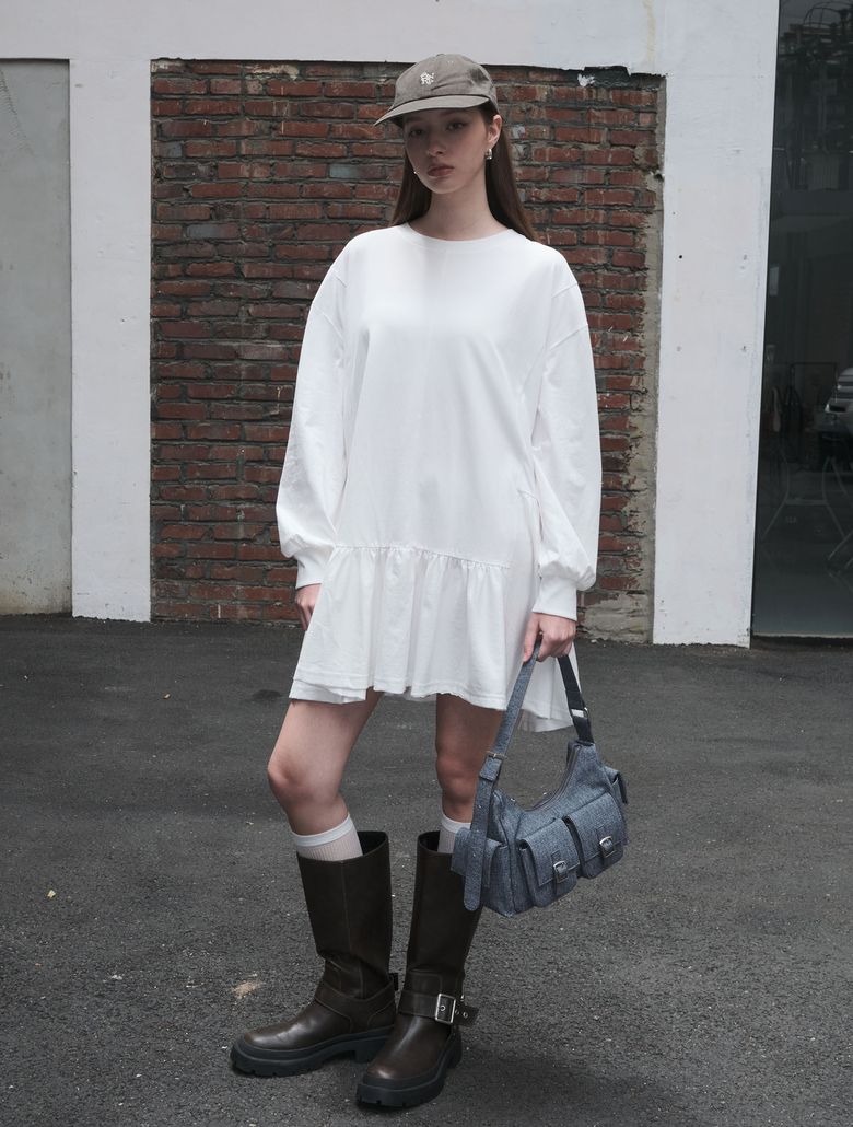 루즈핏 러플 져지 원피스 [WHITE] / WBE3L15502