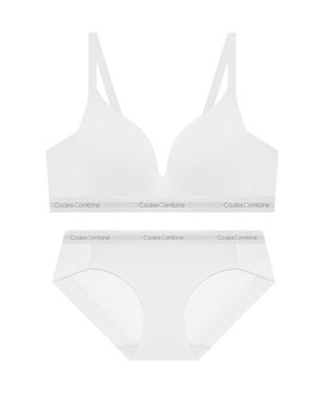 쉘론 트라이앵글 퓨징 노와이어 브라 햄팬티 세트_6Colors