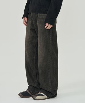 빈티지 워싱 와이드 데님 팬츠 (BLACK)