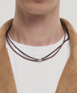 [HANDMADE] 빈티지 레이어드 레더 목걸이 - 브라운