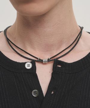 [HANDMADE] 빈티지 레이어드 레더 목걸이 - 블랙