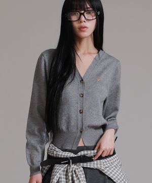 소프트 에센셜 브이넥 니트 가디건_그레이