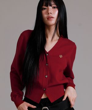 소프트 에센셜 브이넥 니트 가디건_와인
