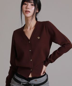 소프트 에센셜 브이넥 니트 가디건_브라운