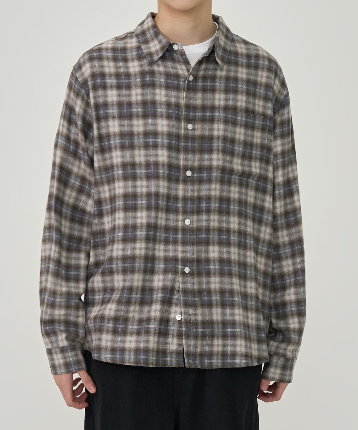 토피(TOFFEE) 옴브레 체크 셔츠 (GREYISH BLUE)
