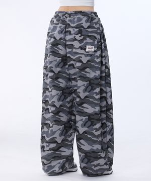 커브드 핀턱 벌룬 스웨트팬츠 카모 그레이 YLP-602
