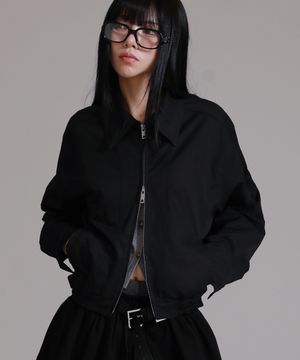 세미 크롭 미니멀 카라 오버핏 집업 블루종 자켓_블랙