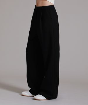 우먼 스판 히든 핀턱 와이드 슬랙스_블랙