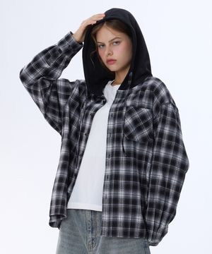 오버핏 체크 후드 셔츠 블랙(블랙) YLS-701