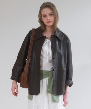 A FAUX LEATHER JACKET_BROWN