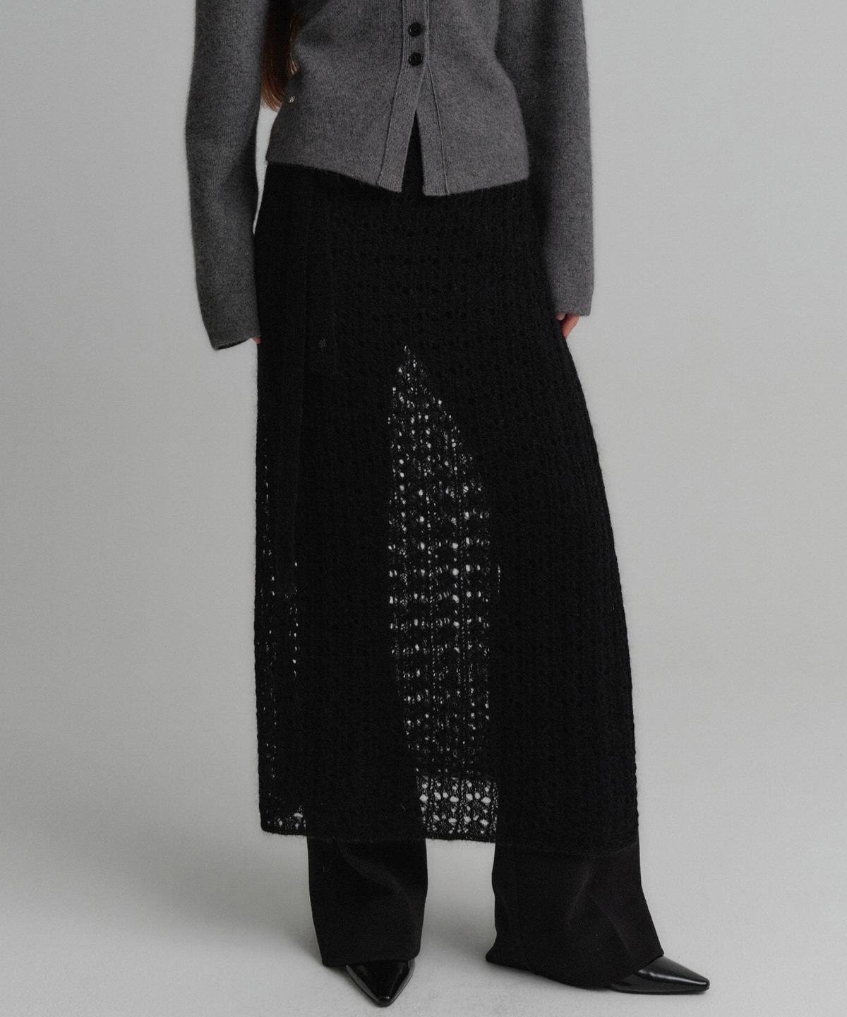 룩캐스트(LOOKAST) 끌로에 레이어드 울 니트 스커트_블랙 / CHLOE LAYERED WOOL KNIT SKIRT_BLACK