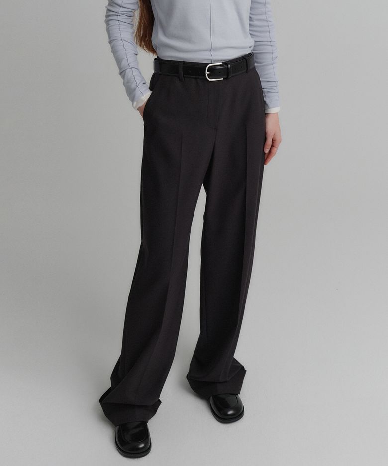 제인 울 스트레이스 카브라 팬츠_차콜 / JEIN WOOL STRAIGHT CABRA PANTS_CHARCOAL