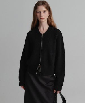 알라니 집업 니트_블랙 / ALANI WOOL ZIP UP KNIT_BLACK