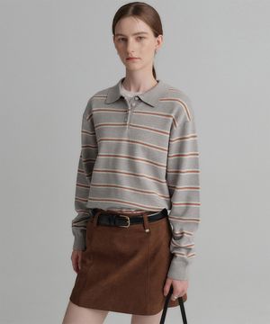 라일라 스트라이프 카라 니트_그레이 / LAYLA STRIPE COLLAR KNIT_GREY