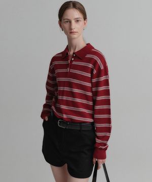 라일라 스트라이프 카라 니트_딥 레드 / LAYLA STRIPE COLLAR KNIT_DEEP RED