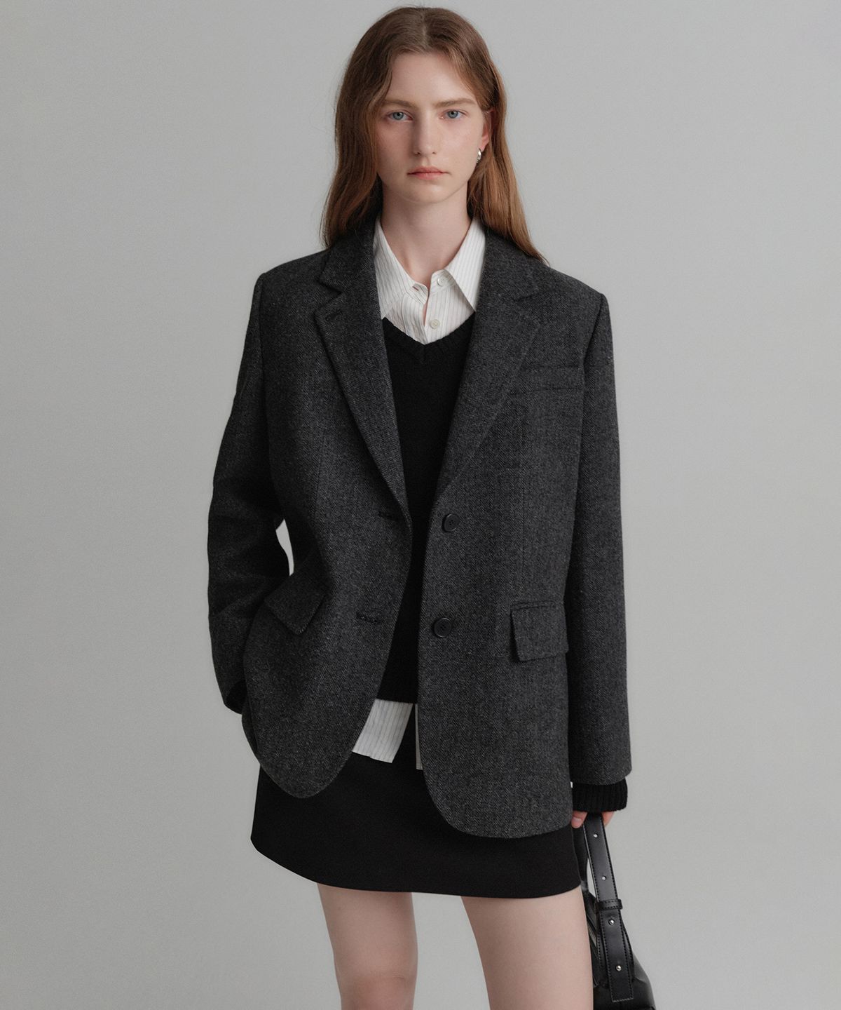 룩캐스트(LOOKAST) 소이 울 싱글 자켓_차콜 헤링본 / SOY WOOL SINGLE JACKET_CHARCOAL HERRINGBONE