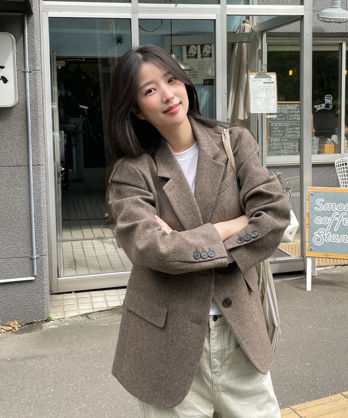룩캐스트(LOOKAST) 소이 울 싱글 자켓_브라운 헤링본 / SOY WOOL SINGLE JACKET_BROWN HERRINGBONE