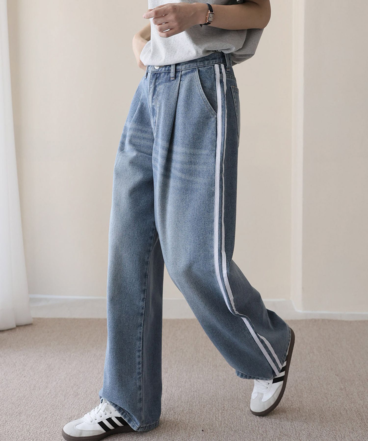 MUSINSA | BBAEBBAE [Additional Fleece] Pin-Tuck Side Two-Line Blue