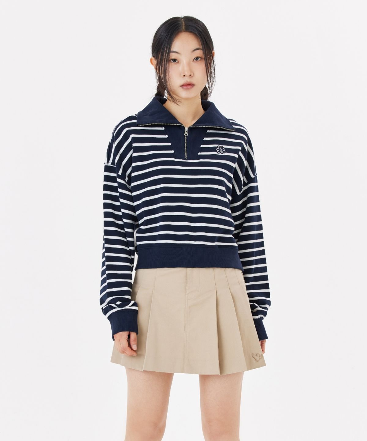 마크곤잘레스(MARK GONZALES) 우먼즈 클러브 스트라이프 하프집업 스웨트셔츠 - NAVY