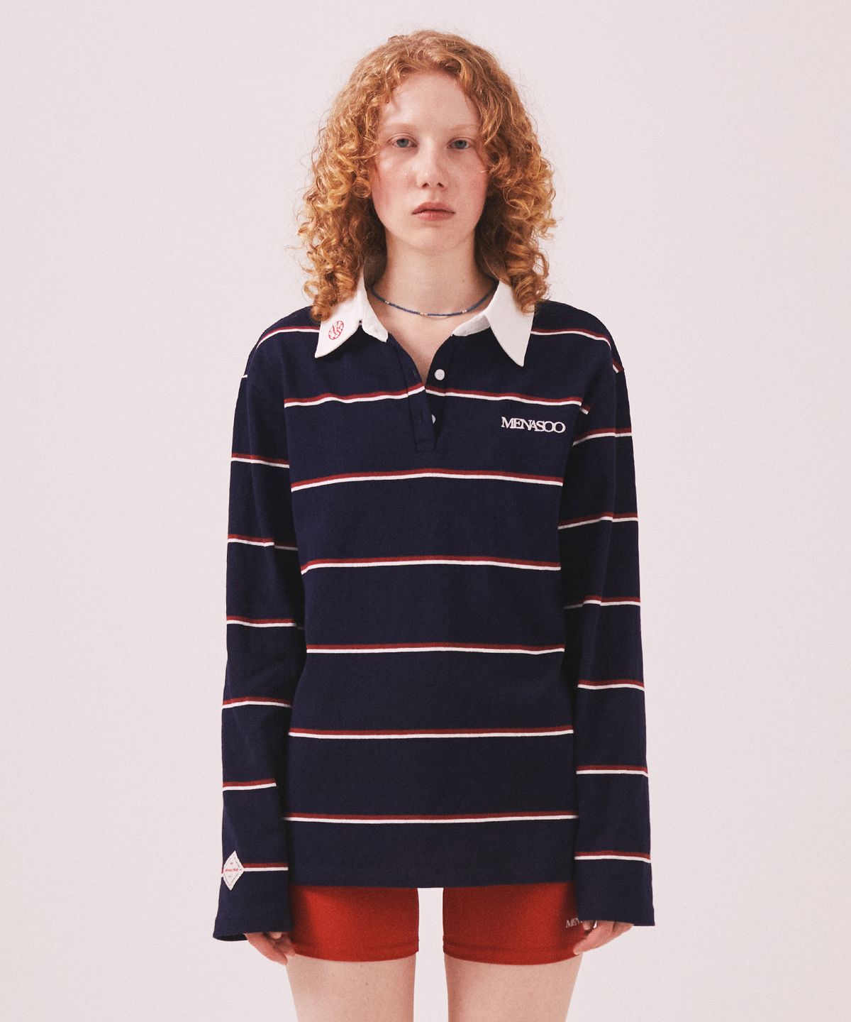 미나수(MENASOO) MNS Striped Cotton Collar T Shirt_Navy