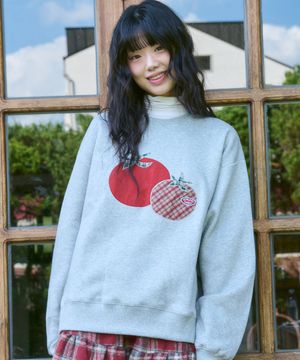 Tomato 아플리케 자수 맨투맨 티셔츠  AMM1319 (멜란지)