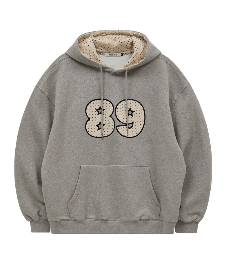 89 도트 아플리케 후드티셔츠 그레이
