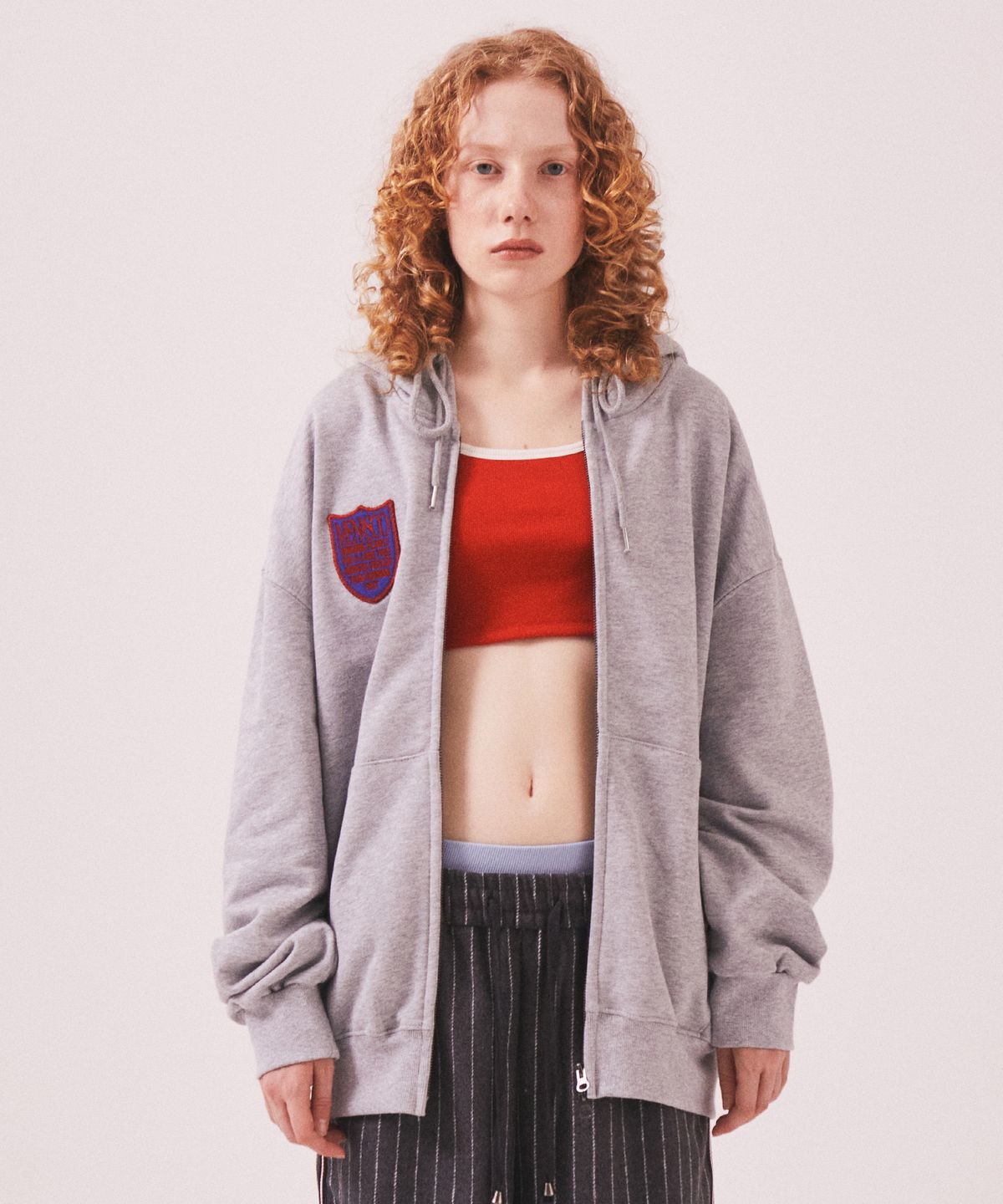 미나수(MENASOO) Menasoo Applique Two Way Hoodie Zip Up_Gray Melange
