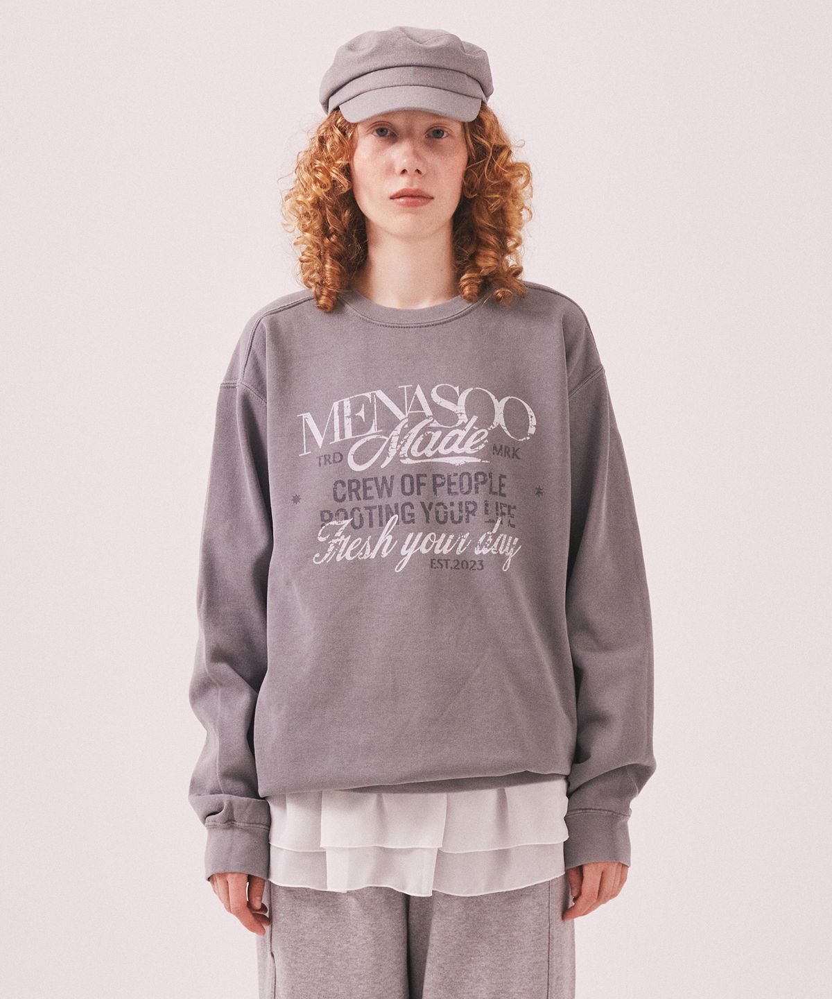 미나수(MENASOO) Menasoo Pigment Oversized Sweatshirt_Gray