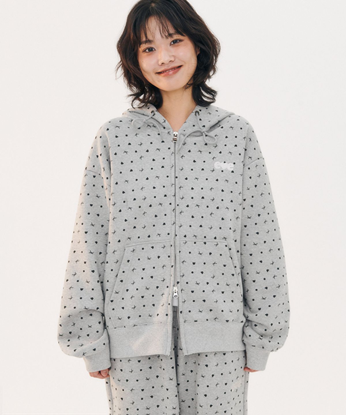 엠블러(AMBLER) Ribbon And Bear Dot 자수 후드 집업 자켓 AZIP804 (멜란지)