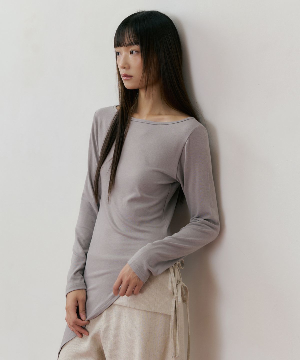 리올그(REORG) REF ROUND NECK OBLIQUE T-SHIRT DOVE