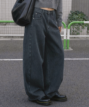 스트라이프 벌룬 데님팬츠 (2color)