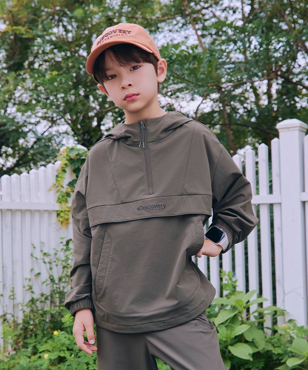 디스커버리 키즈(DISCOVERY KIDS) 키즈 에센셜 우븐 후드 아노락 (D.Khaki)
