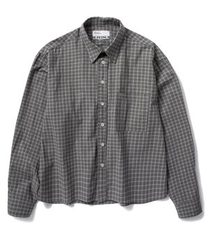 UNISEX 크롭 체크 긴팔 셔츠 - 차콜