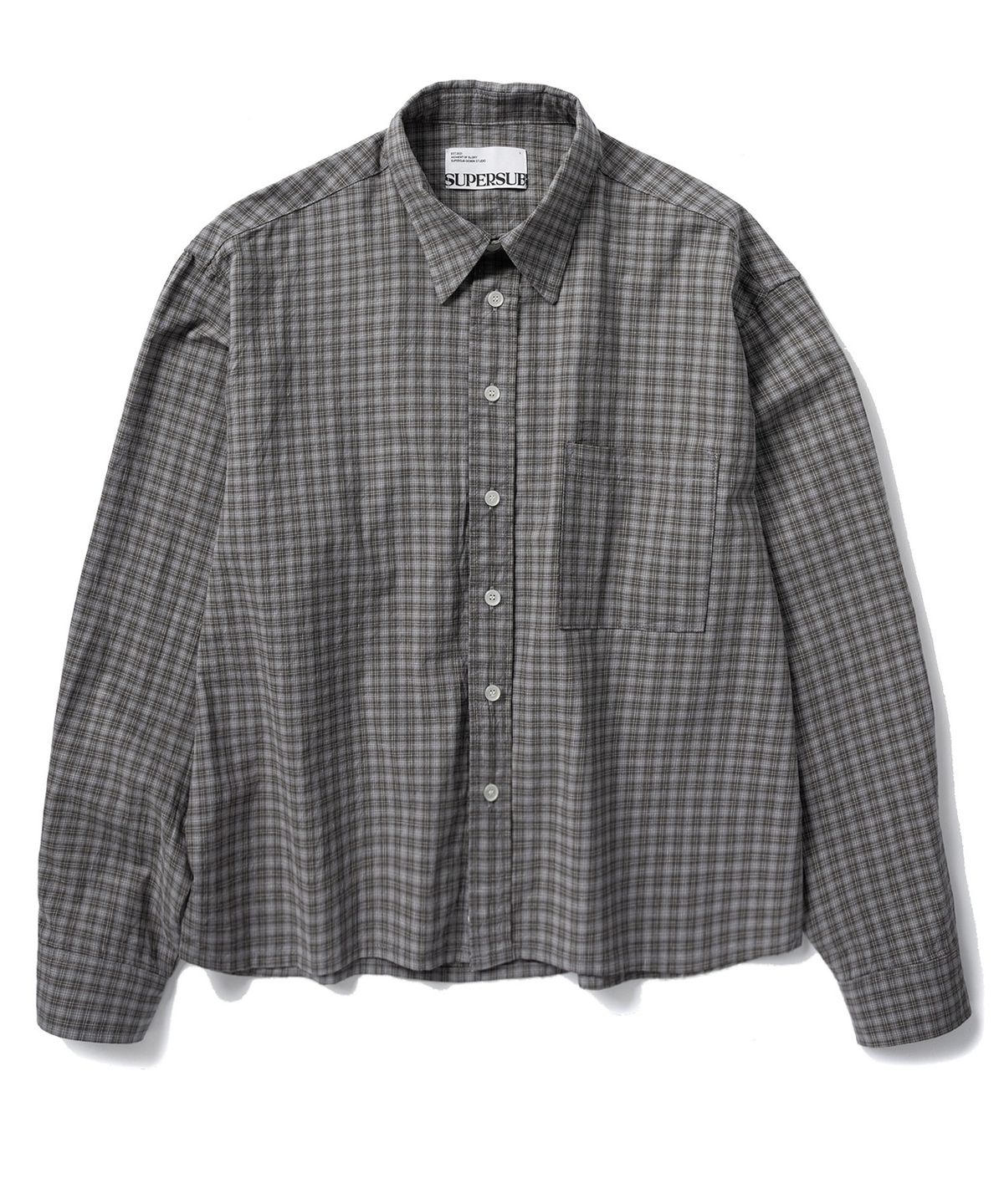 슈퍼서브(SUPERSUB) UNISEX 크롭 체크 긴팔 셔츠 - 차콜