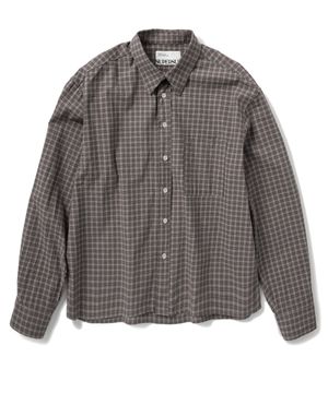 UNISEX 크롭 체크 긴팔 셔츠 - 브라운