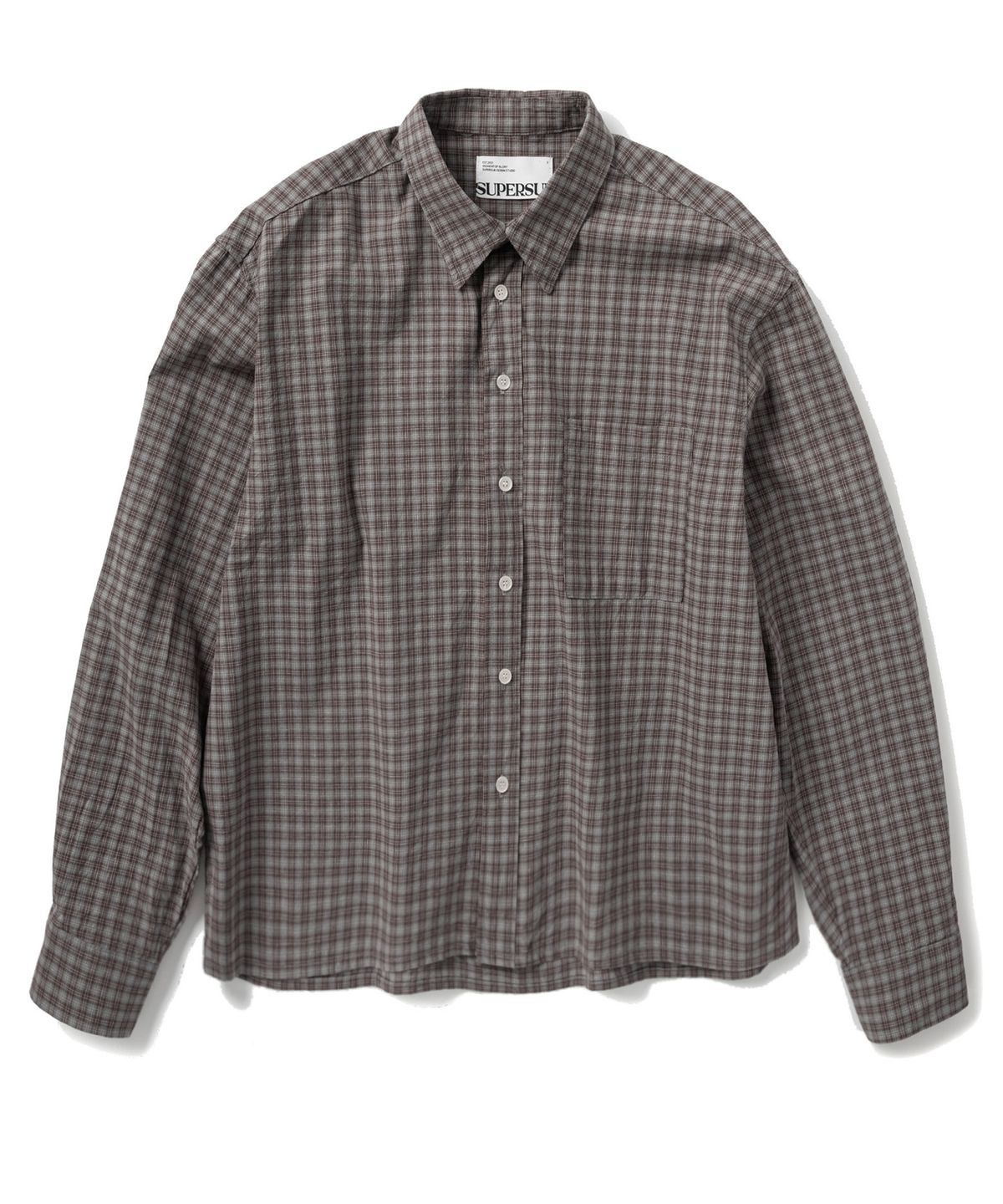 슈퍼서브(SUPERSUB) UNISEX 크롭 체크 긴팔 셔츠 - 브라운