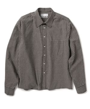 UNISEX 크롭 체크 긴팔 셔츠 - 블랙