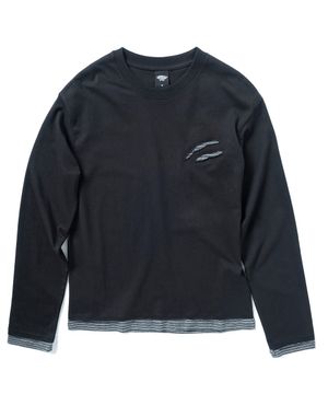 스크레치 레이어드 긴팔 티셔츠 - 블랙