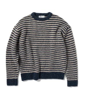 스트라이프 오버핏 크롭 니트 - 네이비