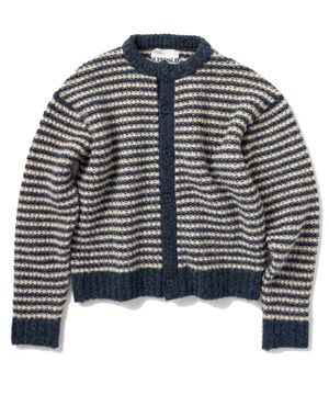 스트라이프 오버핏 크롭 가디건 - 네이비