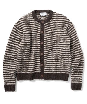 스트라이프 오버핏 크롭 가디건 - 브라운