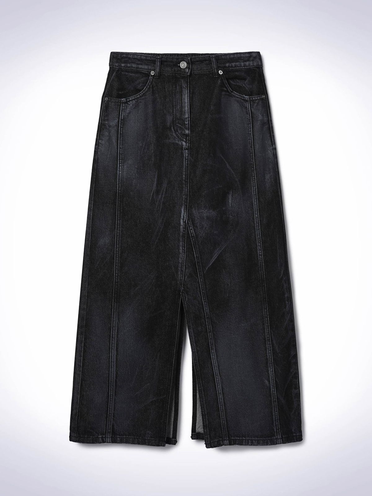 하우스공칠이씨(HAUS072C) HAND BRUSHED DENIM SKIRT BLACK