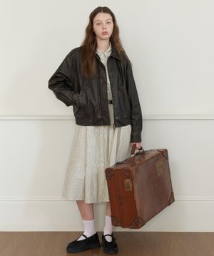 Dusty vintage snap leather jacket - brown