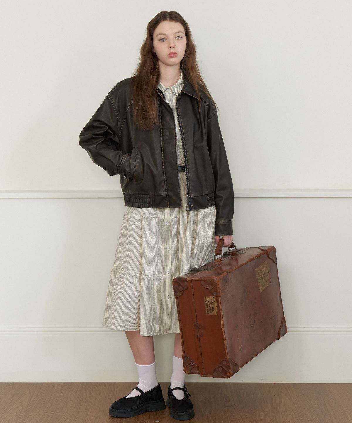 클루니(CLUNY) Dusty vintage snap leather jacket - brown