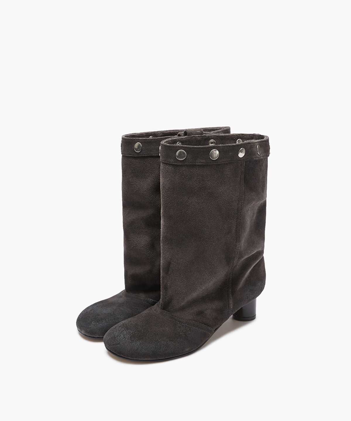 마지셔우드(MARGESHERWOOD) SNAP MIDDLE SUEDE BOOTS_dark brown