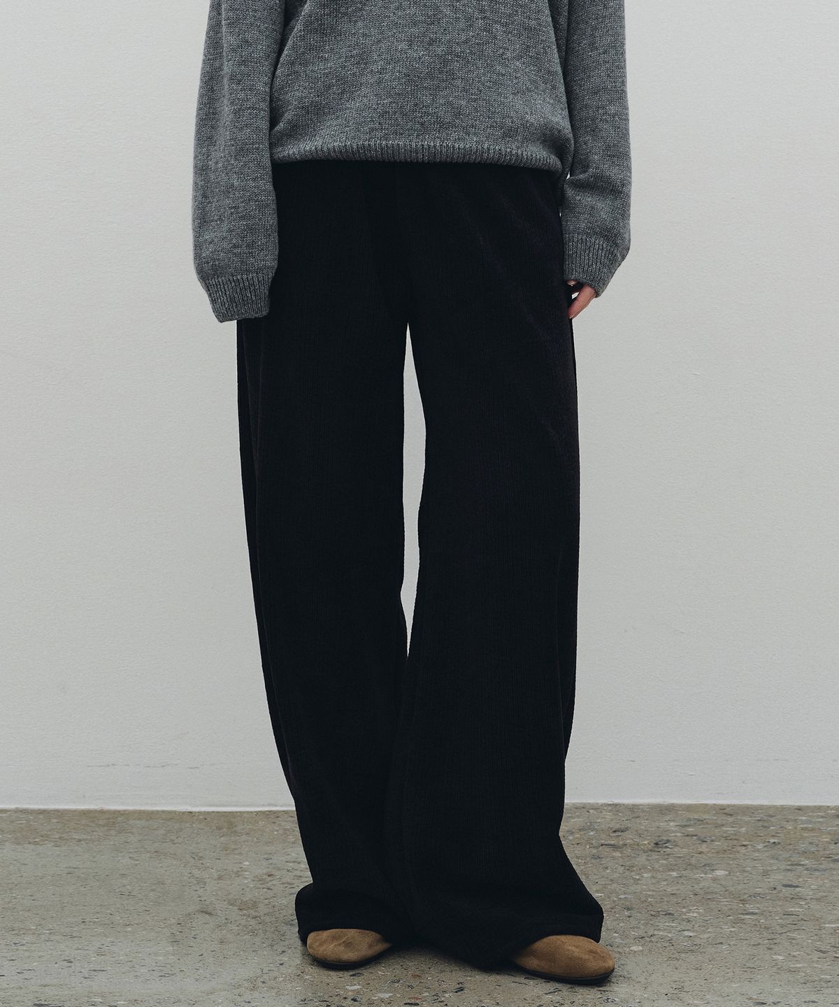 니브(NEEV) Corduroy Wide Banding Pants (Black)