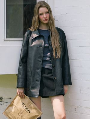 Midnight leather half jacket - black